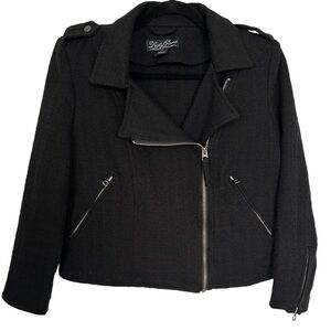 LUCKY‎ BRAND Women’s Temera Moto Jacket Black Tweed Front Zip Silver Hardware M